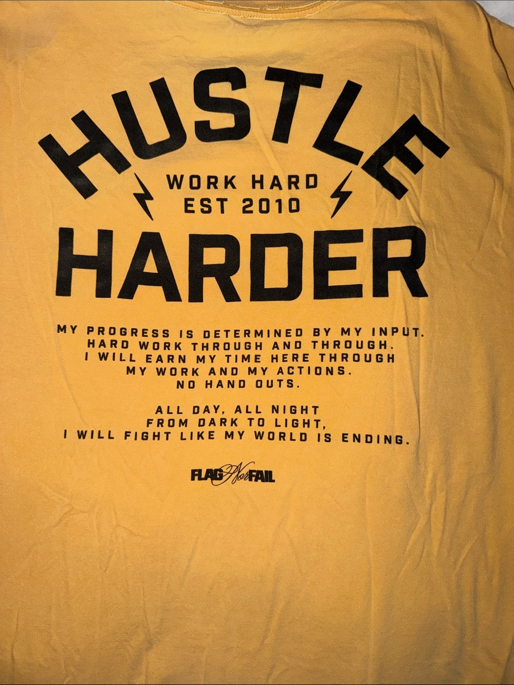 Flag nor Fail oversized gym shirt Hustle Harder XL yellow /black FNF workout